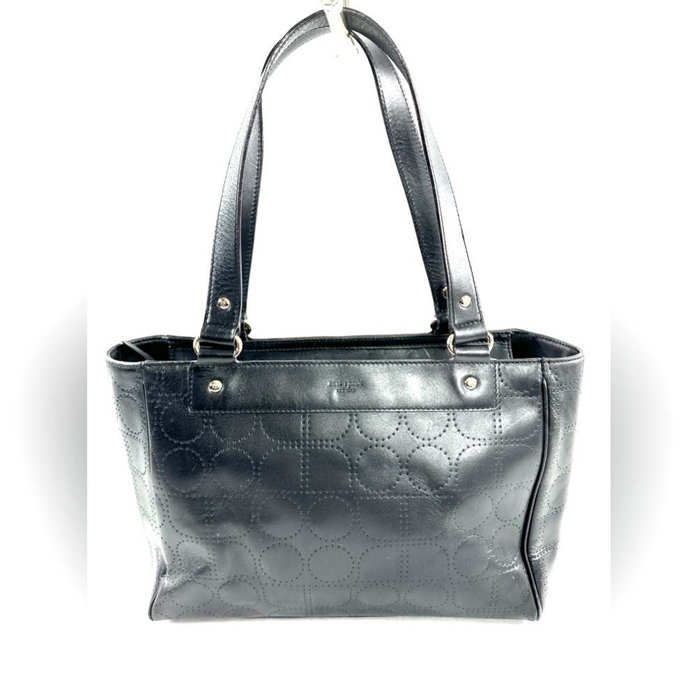 Kate Spade Black Signature Perforated Leather Small Shoulder Bag Satchel Brass